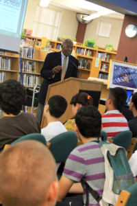 Dr. Charles Akins speaks to students at the annual History Makers. The audience got the chance to ask questions to Akins. 
