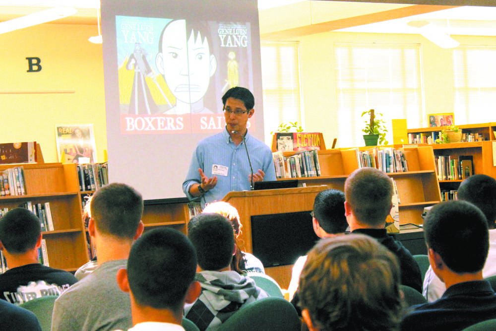 Graphic novel artist Gene Yang visits with comic book fans in the library. Along with being an artist, he’s also a computer science teacher in California.