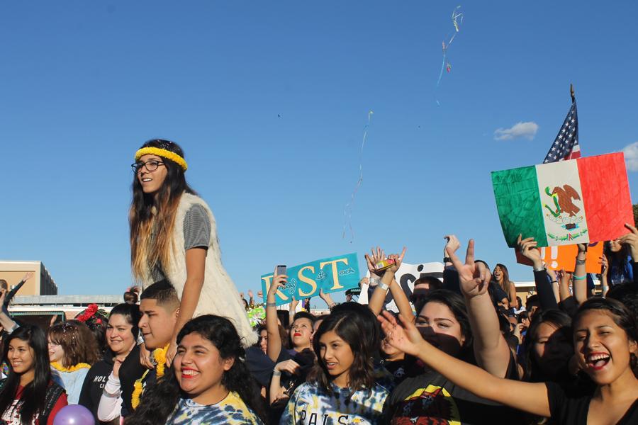 Students celebrate during the conclusion of the schools first lip dub. The video has gained over 4,600 views on YouTube. 