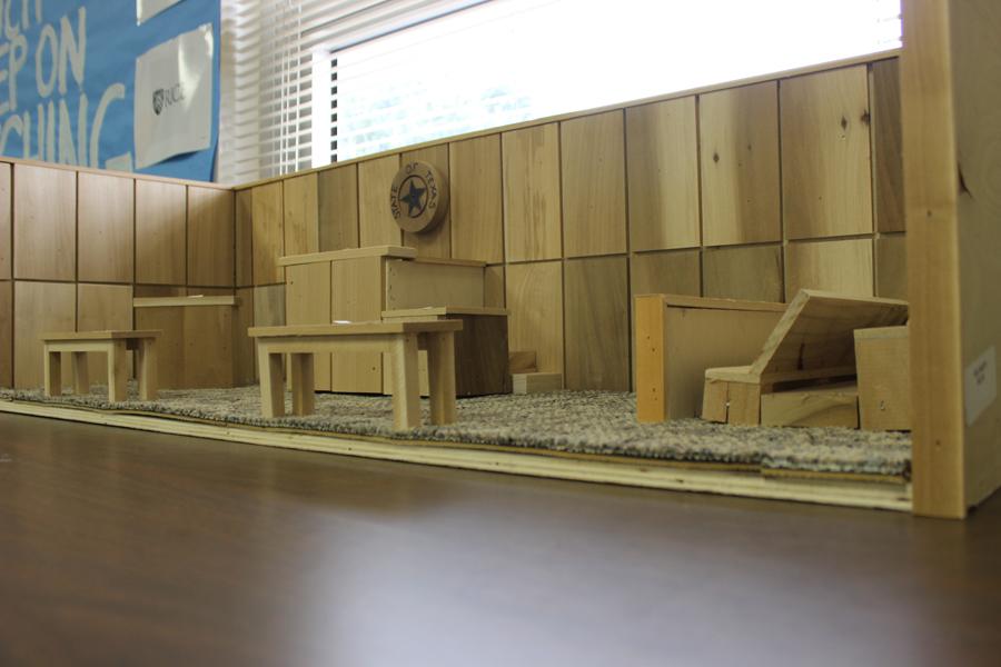 Above is the 3-D model of the courtroom they would like to plan building at Akins. The model was built by Sophomore Zachery Finney.