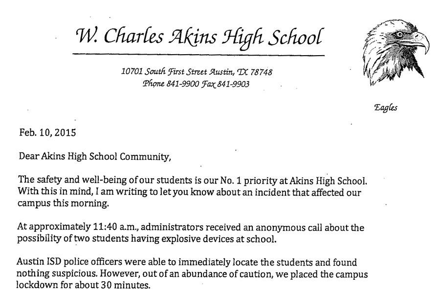 Akins goes on lockdown briefly after anonymous call