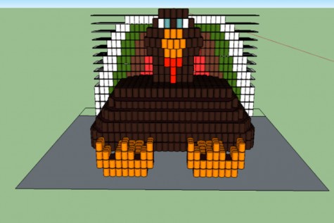 Akins CANstruction builds a 3D turkey for their competition at Barton Creek Mall. They planned for their theme to be a “Texas Thanksgiving Dinner.” The title for their structure is called Todd the TurCAN.