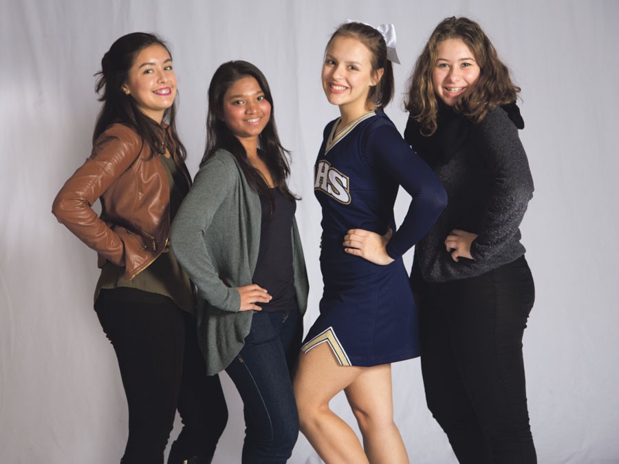 Carolina Boppre Dos Santos, Angela Nathaniel, Isabel Vinalay, and Mathilde Gerrer pose while they show off their style and different personalities coming together from all around the world.