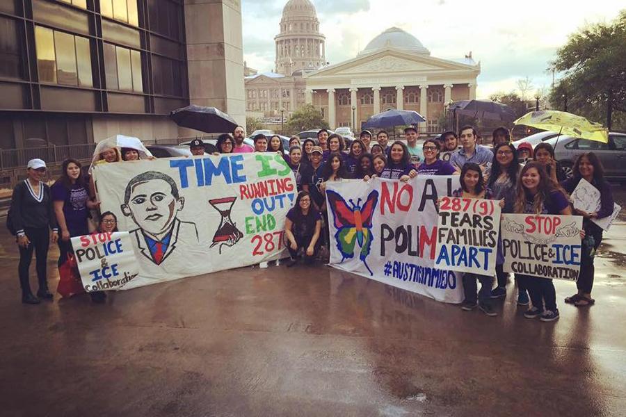 Local Group, University Leadership Initiative, protests in downtown Austin to raise awareness for Deportation fears and issues.