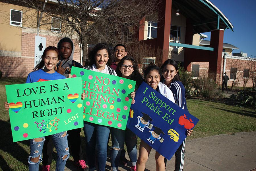 Students that attended the Akins rally brought their own signs 