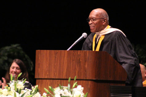 Dr. Akins speaks at the class of 2016 graduation ceremony at the Frank Erwin Center. 