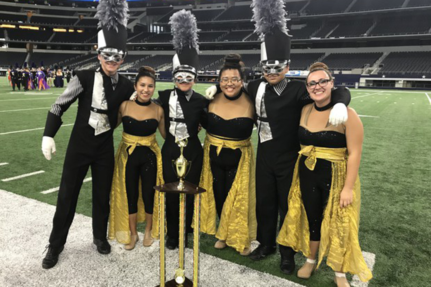 Drum Majors and Guard Captains celebrate at the USBands Southwestern Championships in Dallas, TX on Saturday Oct. 21.