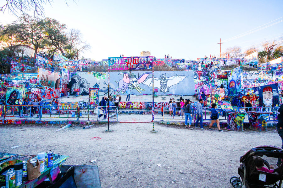 Walls of art extend upwards at Castle Hill giving it making a beautiful scene that can be seen from the bottom. The main wall is positioned in the center of the entrance is set aside for more professional artist to show off their major works of art for everybody in Austin to see. However, amateur artists also add their designs, which makes the spot blow.