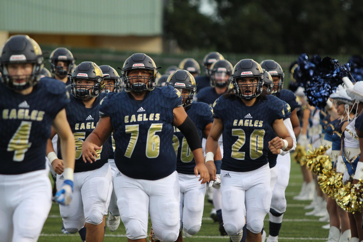 Seniors Kevin Owens and Marcus Castillo put on their
game faces as they head into the game against Westlake.
The score was 67-0.