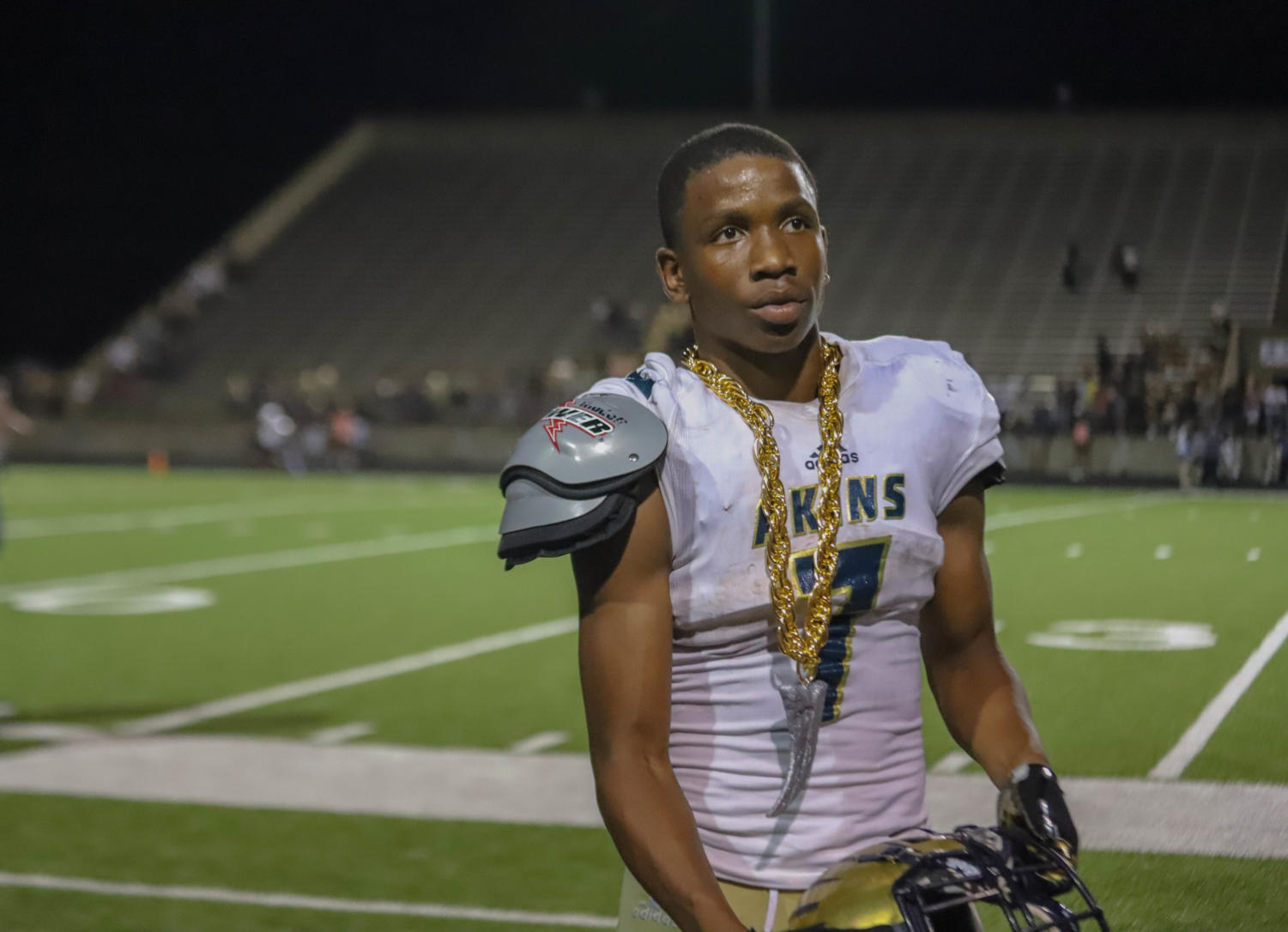 Nathan Davis (Top) shows off the Eagles MVP talon award after
scoring three touchdowns in the game against the Crockett
Cougars on Aug. 31. He lead the Eagles in scoring and rushing
during his first official high school football game.