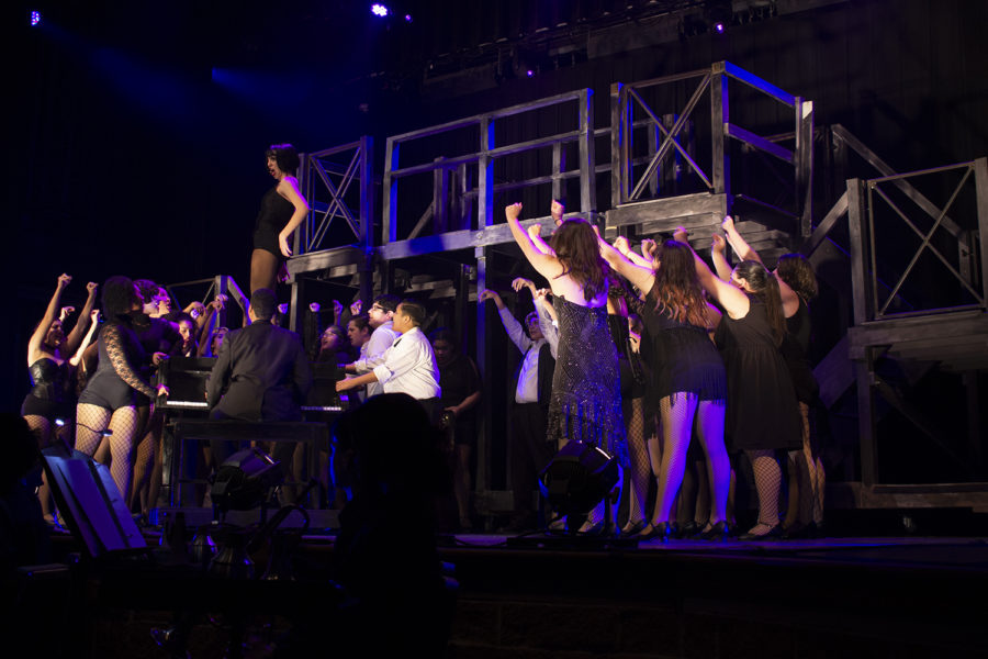 Sophomore Coral Rolon sings All That Jazz in the opening number of Chicago. The play featured three underclassmen playing lead roles in the play.