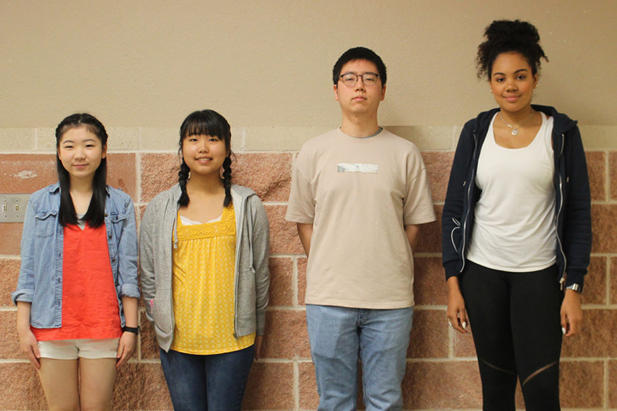 Foreign exchange students (from left to right) Riko Miyata, Mizuki Kita, Marie Anyiam, and Ricky Lee pose for a group photo.