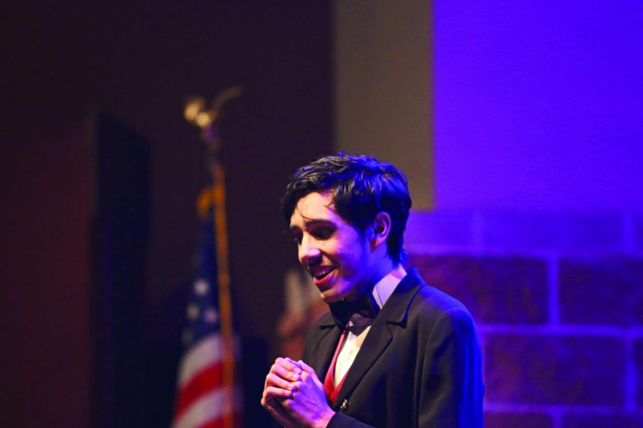 Junior Connor Austin plays the role of Mr. Jekkel in Chemical Balance. The play was Austins first time playing a lead role in a play.