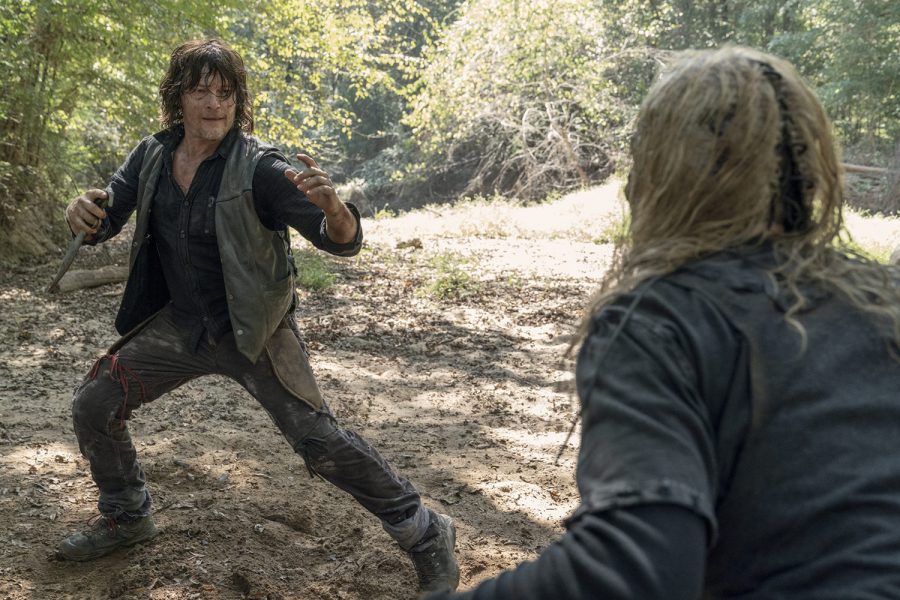 Daryl and Beta fighting over territory in an episode from Season 10 of The Walking Dead.