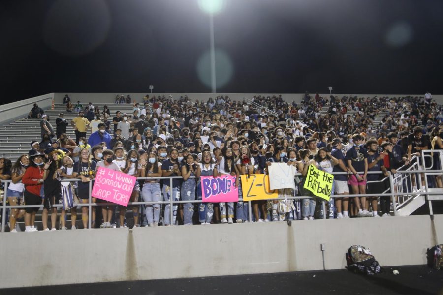 Student section during the Homecoming Game is filled with students on the night of September 30, 2021.