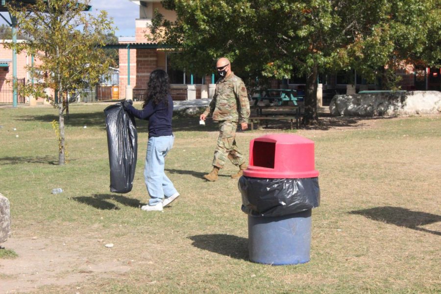 Students in JROTC cleaned up graffiti and trash on campus. 