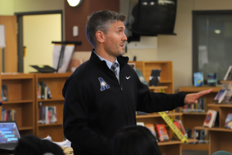 Michael Herbin speaks to parents and community members at a Coffee with the Principial event in September.
