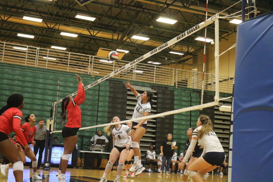 Akins volleyball Varsity squares off against Del Valle   