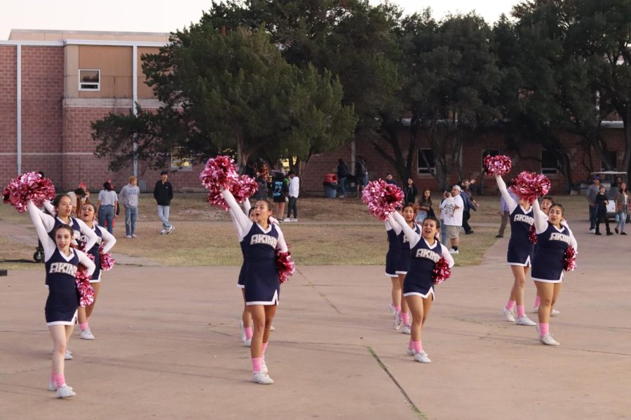 The Akins Cheer Team begins one of their performances at the beginning of the night.