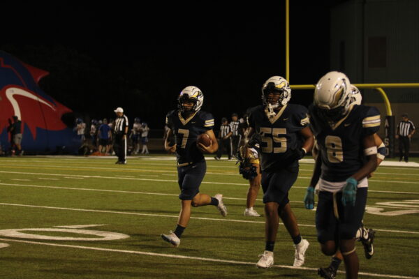 Akins varsity football going into halftime.