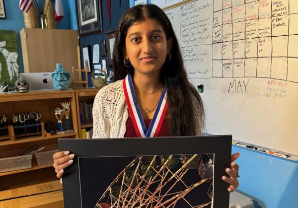 Sahar Awan with her winning art and her State medal with a score of 4!